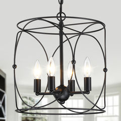 4-Light Black Metal Farmhouse Chandelier