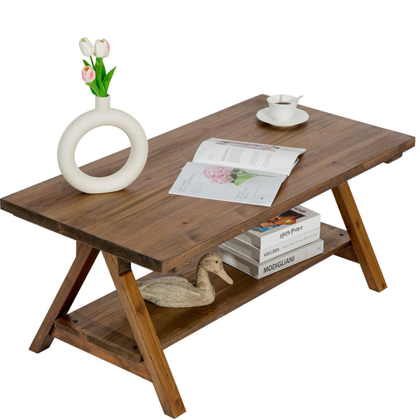 2-Tier Solid Wood Farmhouse Coffee Table