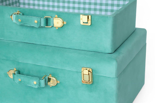 Velvet Storage Trunks Set of 2 with Gold Hardware Accents