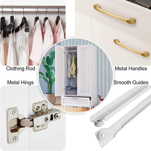 60" 2-Door Wardrobe Closet with Hanging Rod and Drawers