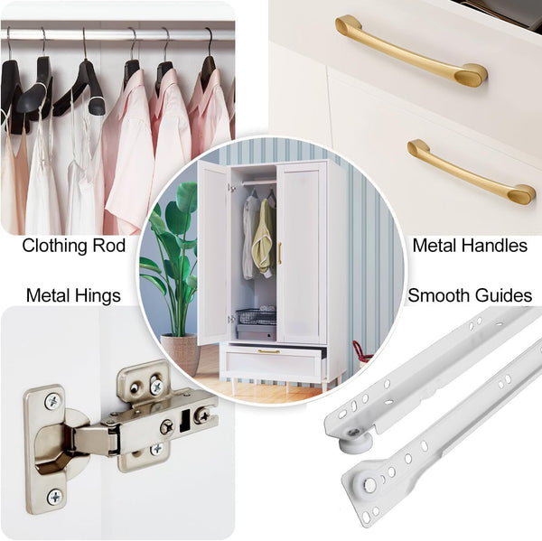 60" 2-Door Wardrobe Closet with Hanging Rod and Drawers