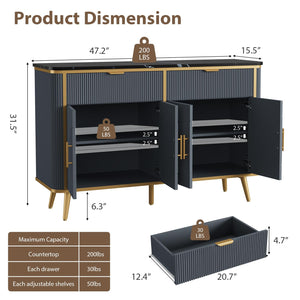 47.2" Fluted Buffet Storage Cabinet with Drawers & Adjustable Shelves