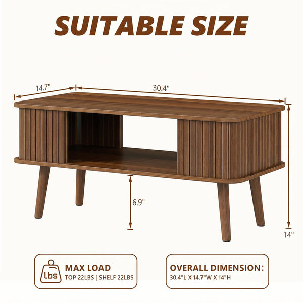 Rectangle Coffee Table with 2-Tier Storage – Walnut