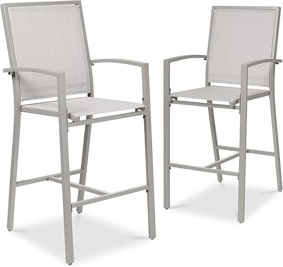 Outdoor Bar Stools Set of 2 – All-Weather Mesh with Armrest