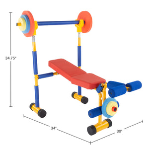 Kids Weight Bench Set & Exercise Bike – Toddler Gym with Leg Press & Barbell