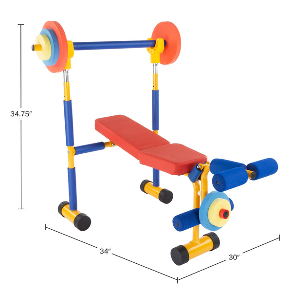 Kids Weight Bench Set & Exercise Bike – Toddler Gym with Leg Press & Barbell