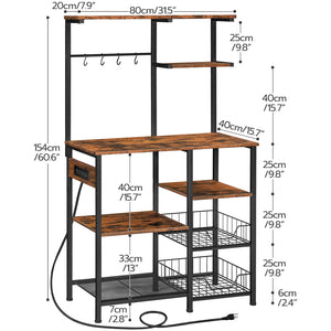 6-Tier Baker's Rack with Power Outlets & Wire Baskets