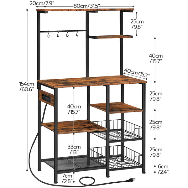 6-Tier Baker's Rack with Power Outlets & Wire Baskets