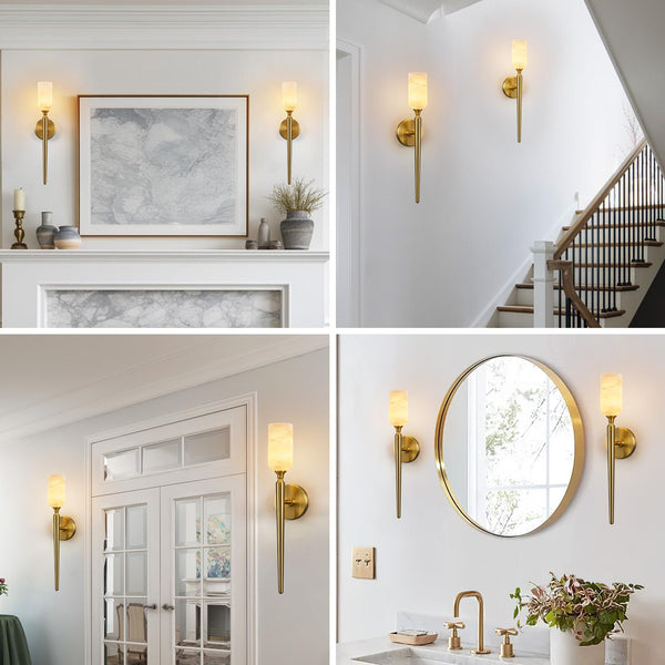 Alabaster Wall Sconce with Gold Bracket