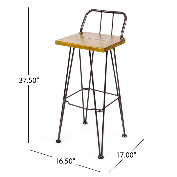 Outdoor Acacia Wood Bar Set with Wrought Iron Frame