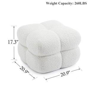Square Tufted Ottoman Foot Rest – Teddy Fabric, Upholstered Pouf Stool