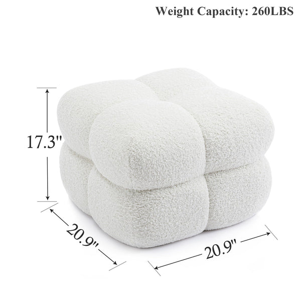 Square Tufted Ottoman Foot Rest – Teddy Fabric, Upholstered Pouf Stool