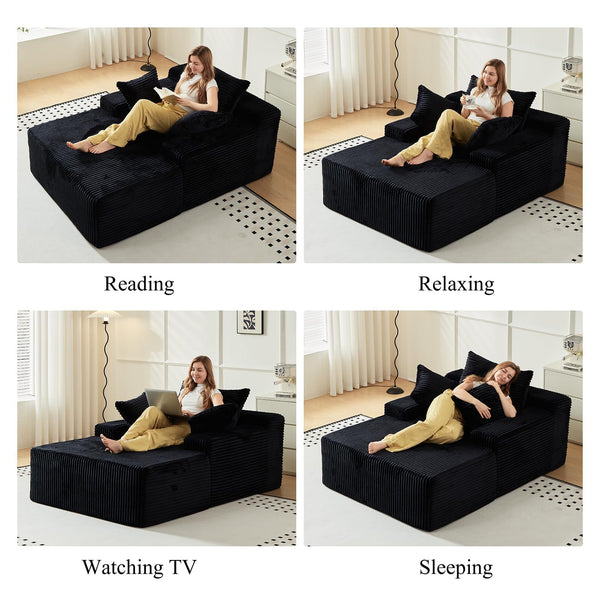 Corduroy Chaise Lounge Sofa Bed – 67 Inch Deep Seat Sleeper Couch