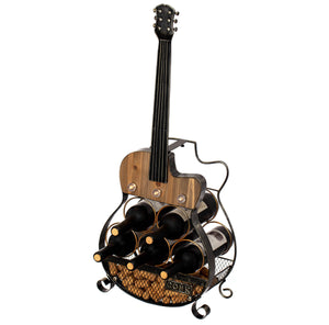 Guitar Shape 5-Bottle Wine Rack with LED Light & Cork Holder