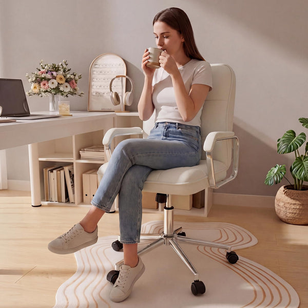 Mid-Back PU Leather Office Chair with Swivel & Padded Arms