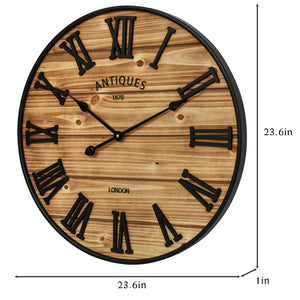 Farmhouse Wall Clock – Silent, Battery-Operated, Rustic Wood Finish