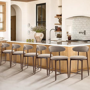 Upholstered Counter Height Bar Stools with Wood Legs