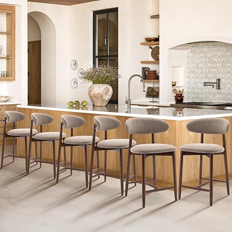 Upholstered Counter Height Bar Stools with Wood Legs