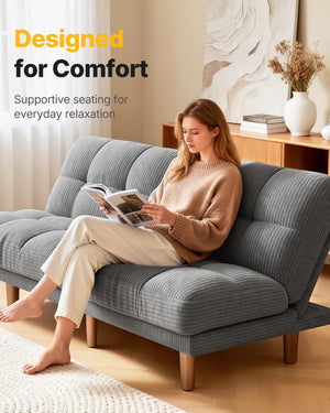 65" Convertible Futon Sofa Bed – Corduroy Fabric, Grey