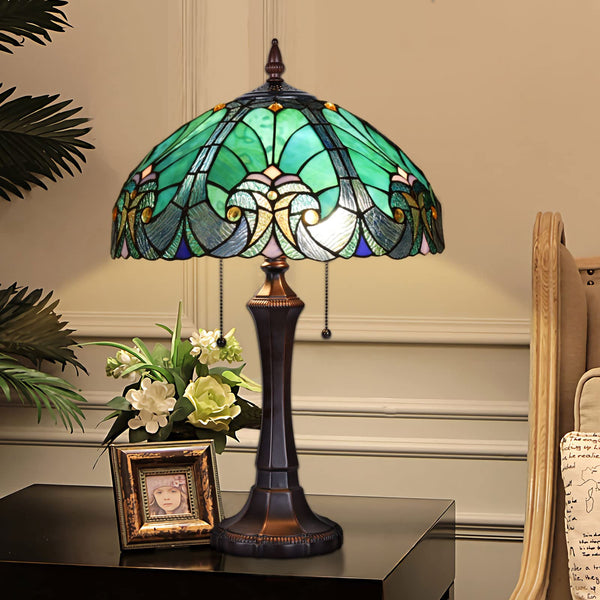 Tiffany Style Stained Glass Table Lamp – Victorian Green