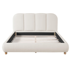 Linen Upholstered Platform Bed Frame with Curved Headboard