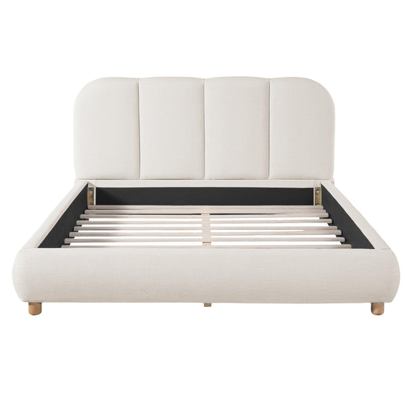 Linen Upholstered Platform Bed Frame with Curved Headboard