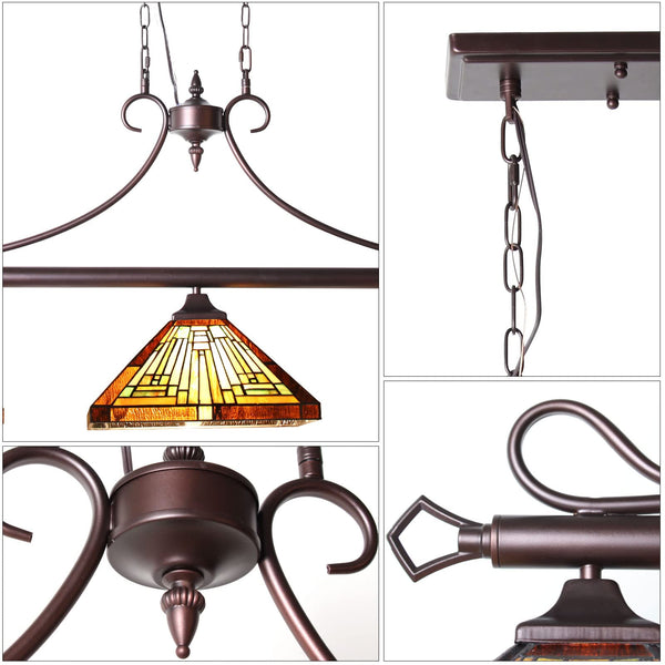 Tiffany Stained Glass 3-Light Pendant Chandelier