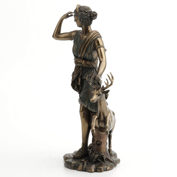 Artemis Greek Goddess Statue with Deer – Cold Cast Bronze Resin, 11 Inch