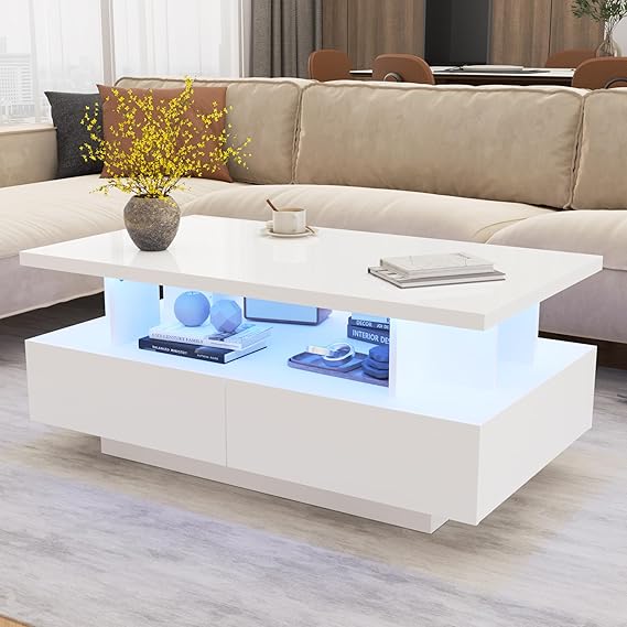 LED Coffee Table with 4 Drawers & High-Gloss Finish