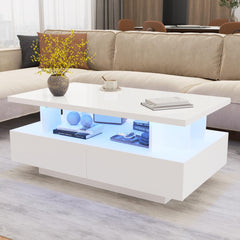 LED Coffee Table with 4 Drawers, High-Gloss White