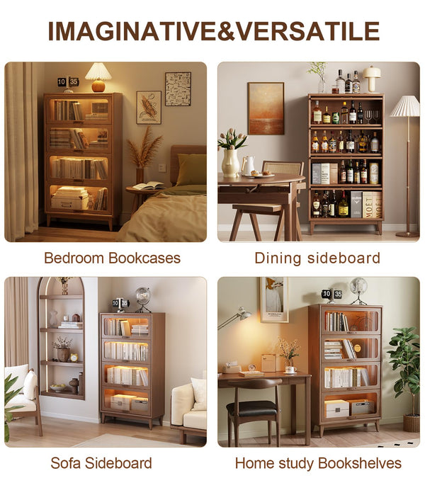 Solid Wood Bookcase with Glass Doors – 4-Shelf