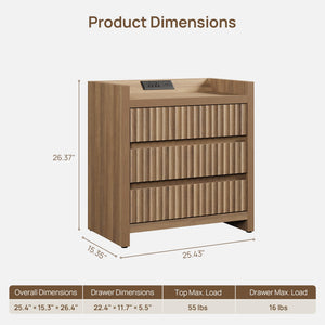 3-Drawer Nightstand Set of 2 with Charging Station