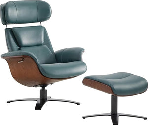 Leather Reclining Swivel Chair & Ottoman with Adjustable Headrest