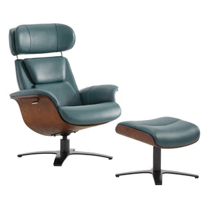 Top Grain Leather Reclining Swivel Chair with Ottoman