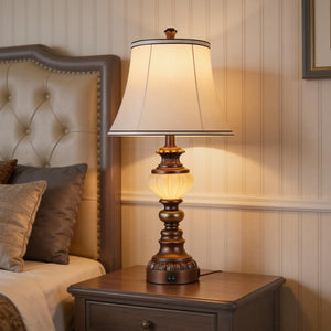 Farmhouse Tall Table Lamps Set of 2 with Nightlight & USB Ports