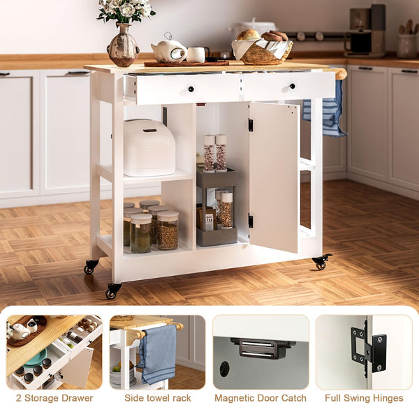 Rolling Kitchen Island Cart with Storage
