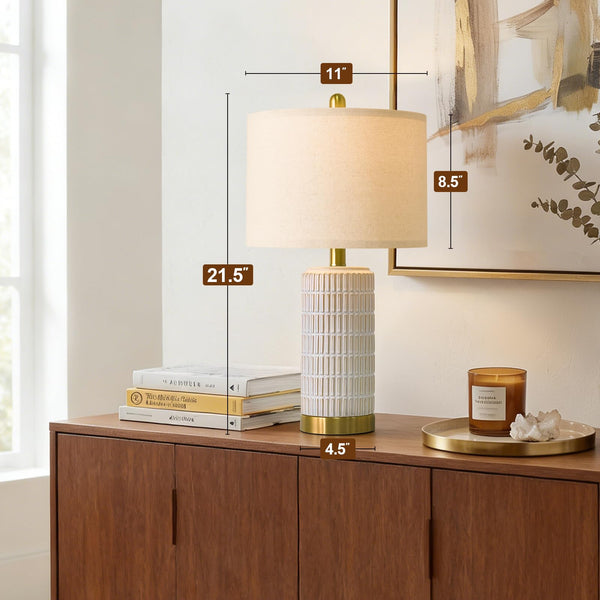 Ceramic Bedside Table Lamps Set of 2 – Modern Nightstand Lamps with Gold Base