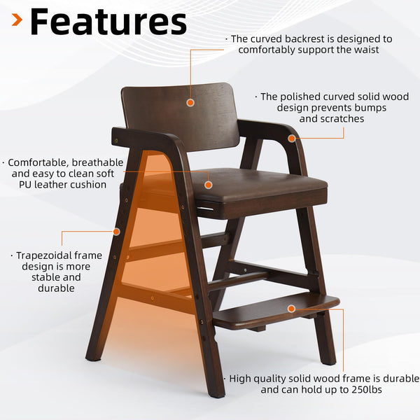Adjustable Wooden High Chair for Toddlers & Babies
