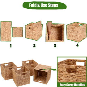Water Hyacinth Cube Storage Baskets Set of 4