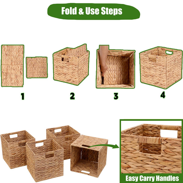 Water Hyacinth Cube Storage Baskets Set of 4
