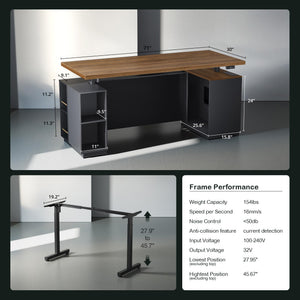 71-Inch Electric Standing Desk with File Cabinets & Storage