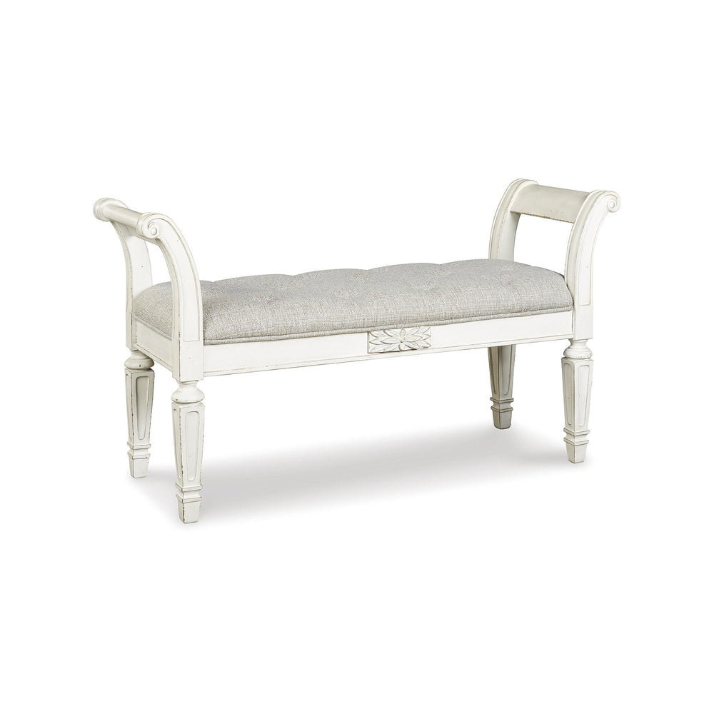 French Country Tufted Accent Bench – Antique White