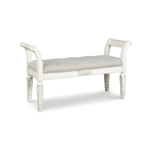 French Country Tufted Accent Bench – Antique White