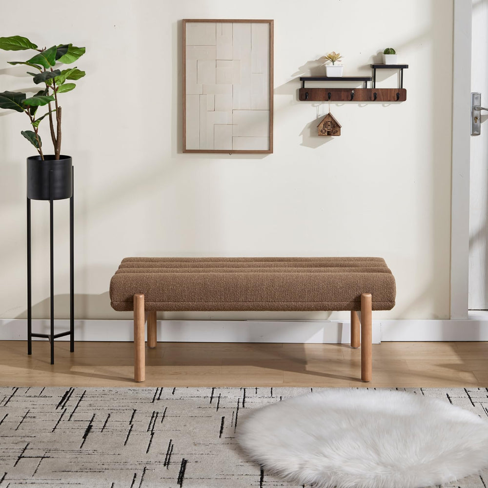 47" Modern Upholstered Bench with Channel Tufting & Wood Legs