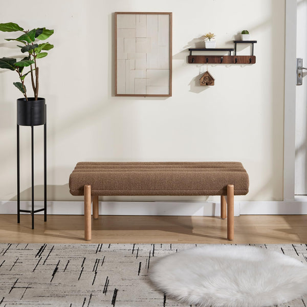 47" Modern Upholstered Bench with Channel Tufting & Wood Legs