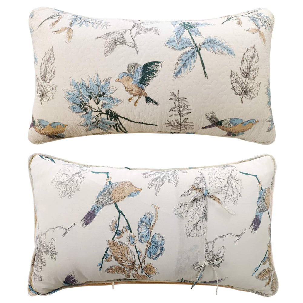 King Size Pillow Shams Set of 2 – Cotton Farmhouse Birds Print