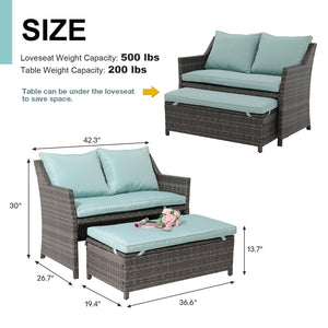 2-Piece Outdoor Wicker Loveseat & Coffee Table Set with Storage