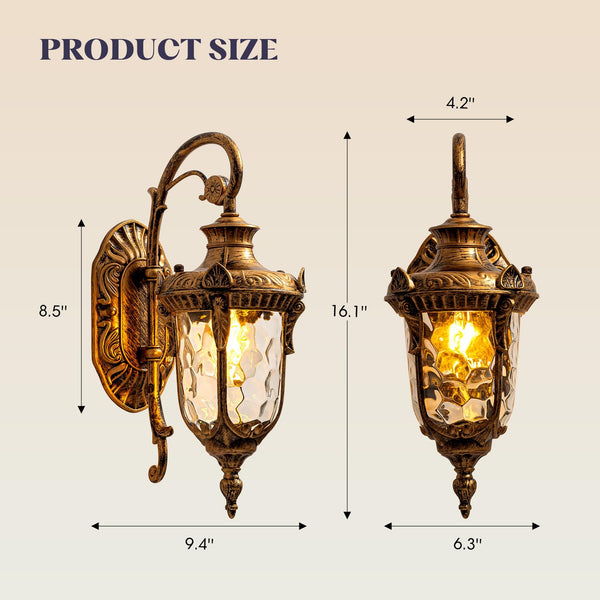 Rustic Outdoor Wall Sconce Lantern – Antique Bronze Wrought Iron with Hammered Glass