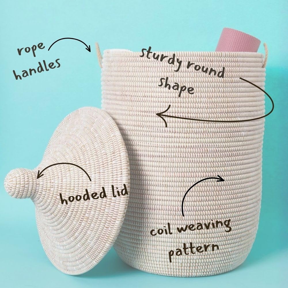 Large Handwoven Storage Basket with Removable Lid
