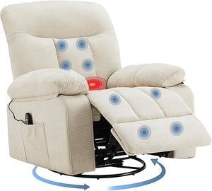Swivel Recliner Chair with Massage, Heating & Footrest